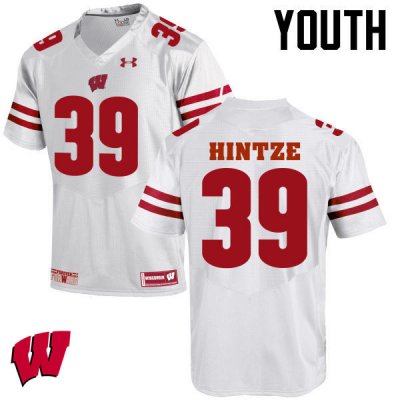 Youth Wisconsin Badgers NCAA #39 Zach Hintze White Authentic Under Armour Stitched College Football Jersey SZ31Q50AR